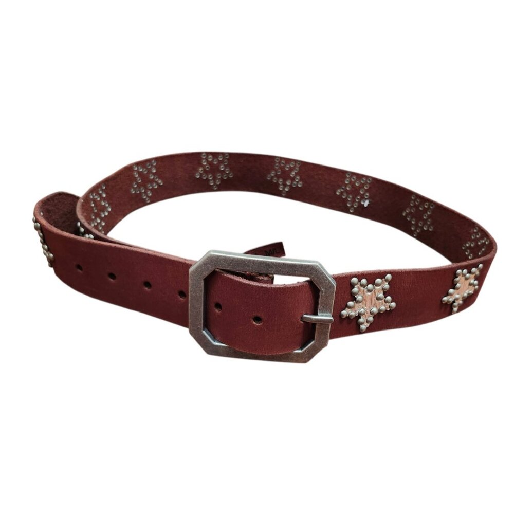 Free People Brown Leather Studded Star Belt Western Boho Festival Womens M/L - Picture 3 of 10